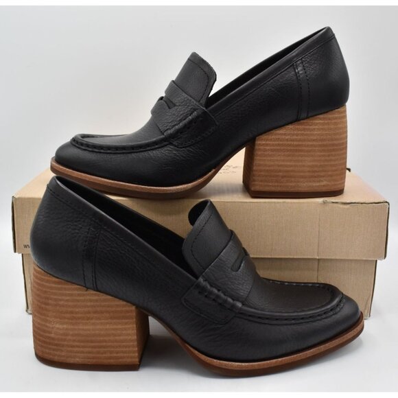 KorkEase Womens 8.5 Modeste Black Leather Stacked Heeled Penny Loafer Pump Shoes - Picture 11 of 13